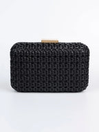 Taretail Black Woven Rexine Clutch | Detachable Chain