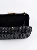 Taretail Black Woven Rexine Clutch | Detachable Chain