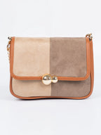 Taretail Beige Two-Tone Suede Tote bag | Gold Chain Strap