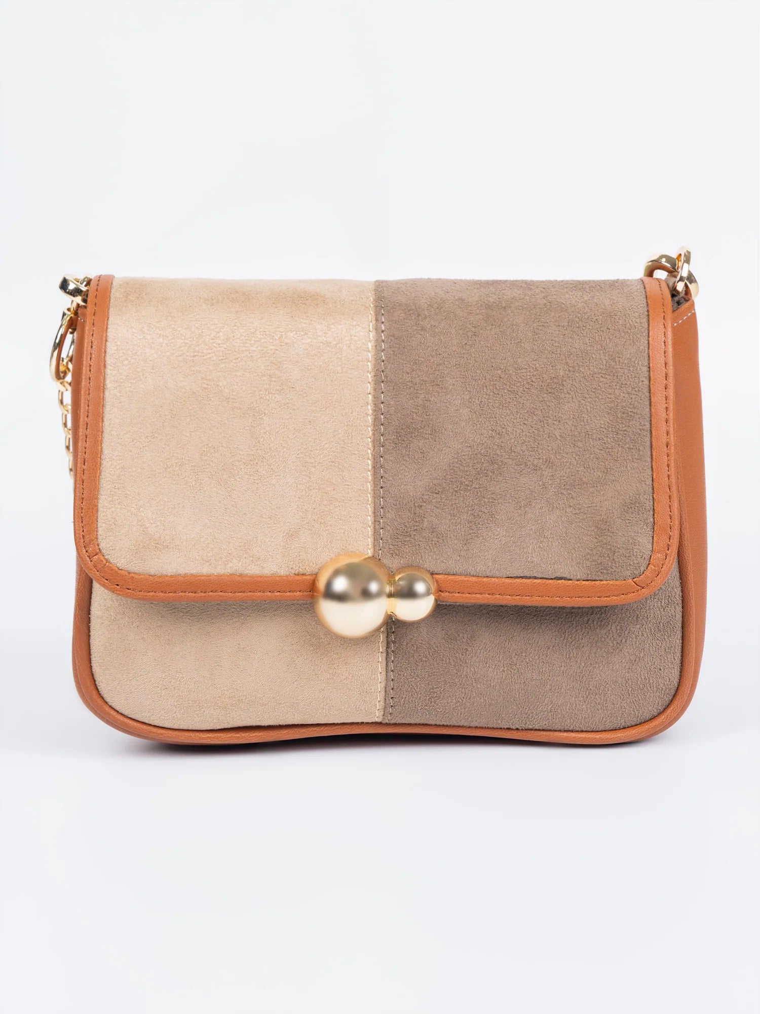 Modern Contrast Handbag – Beige Two-Tone Suede