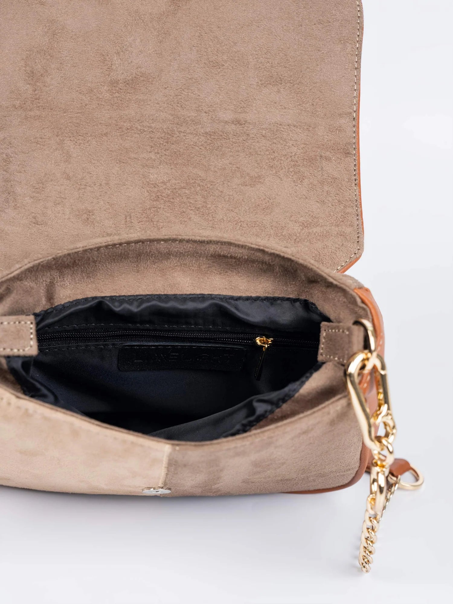 Modern Contrast Handbag – Beige Two-Tone Suede