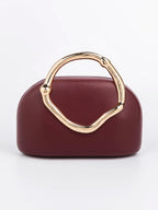 Taretail Maroon Rexine Clutch Bag | Metal Handle & Chain