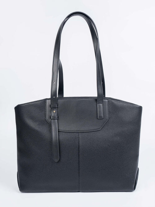 Taretail Black Rexine Tote Bag | Zip Closure | 17x11x4"