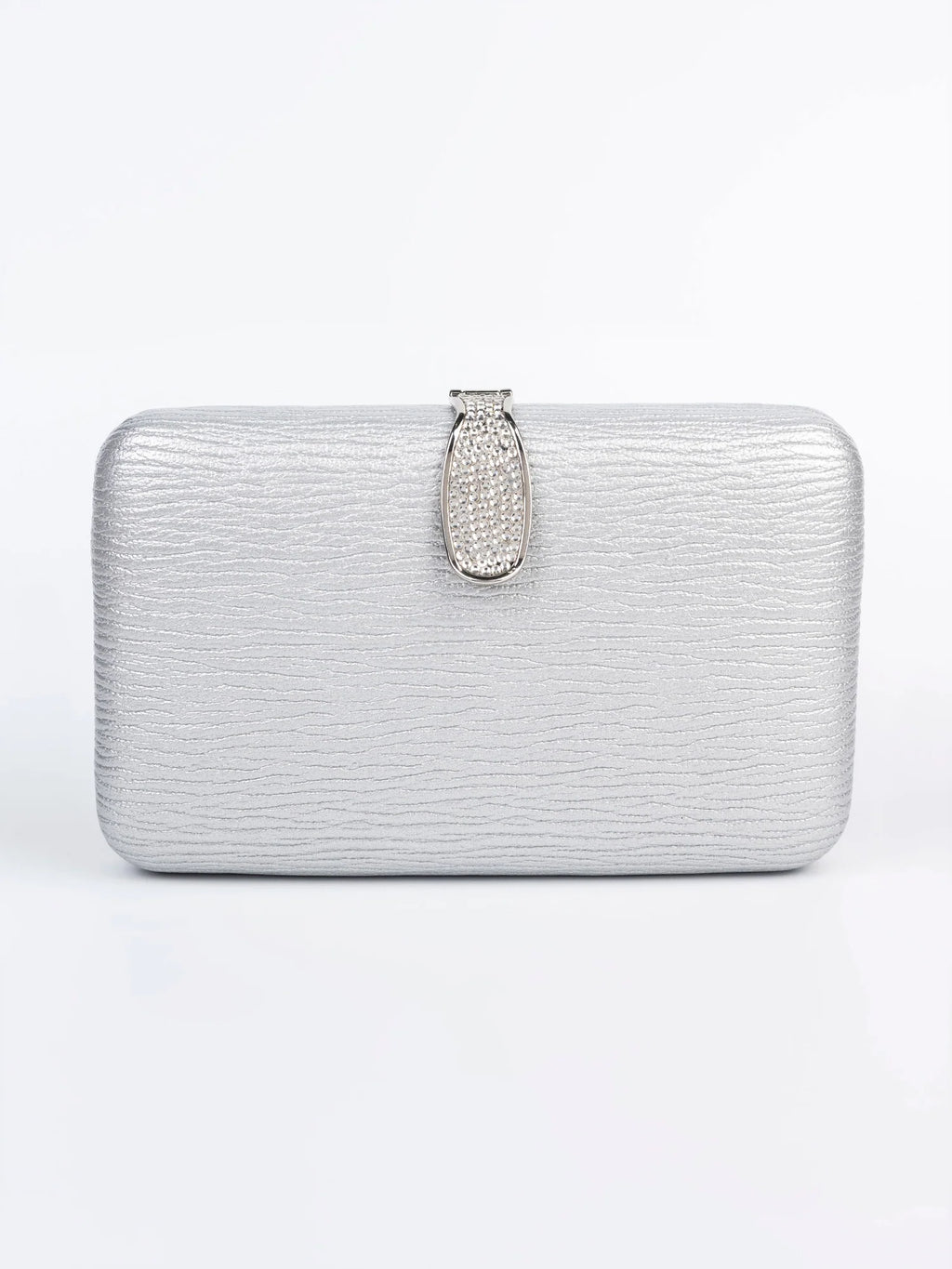 Tactile Finish Hand Clutch – Silver Rexine