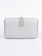Taretail Silver Rexine Evening Clutch | Embellished Lock
