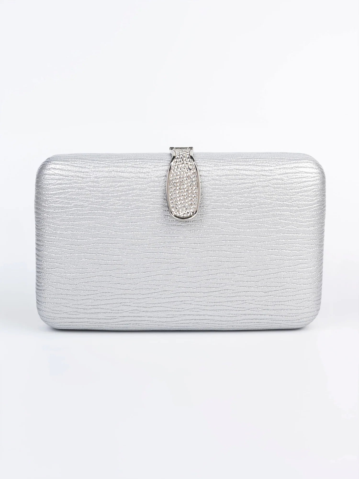 Tactile Finish Hand Clutch – Silver Rexine