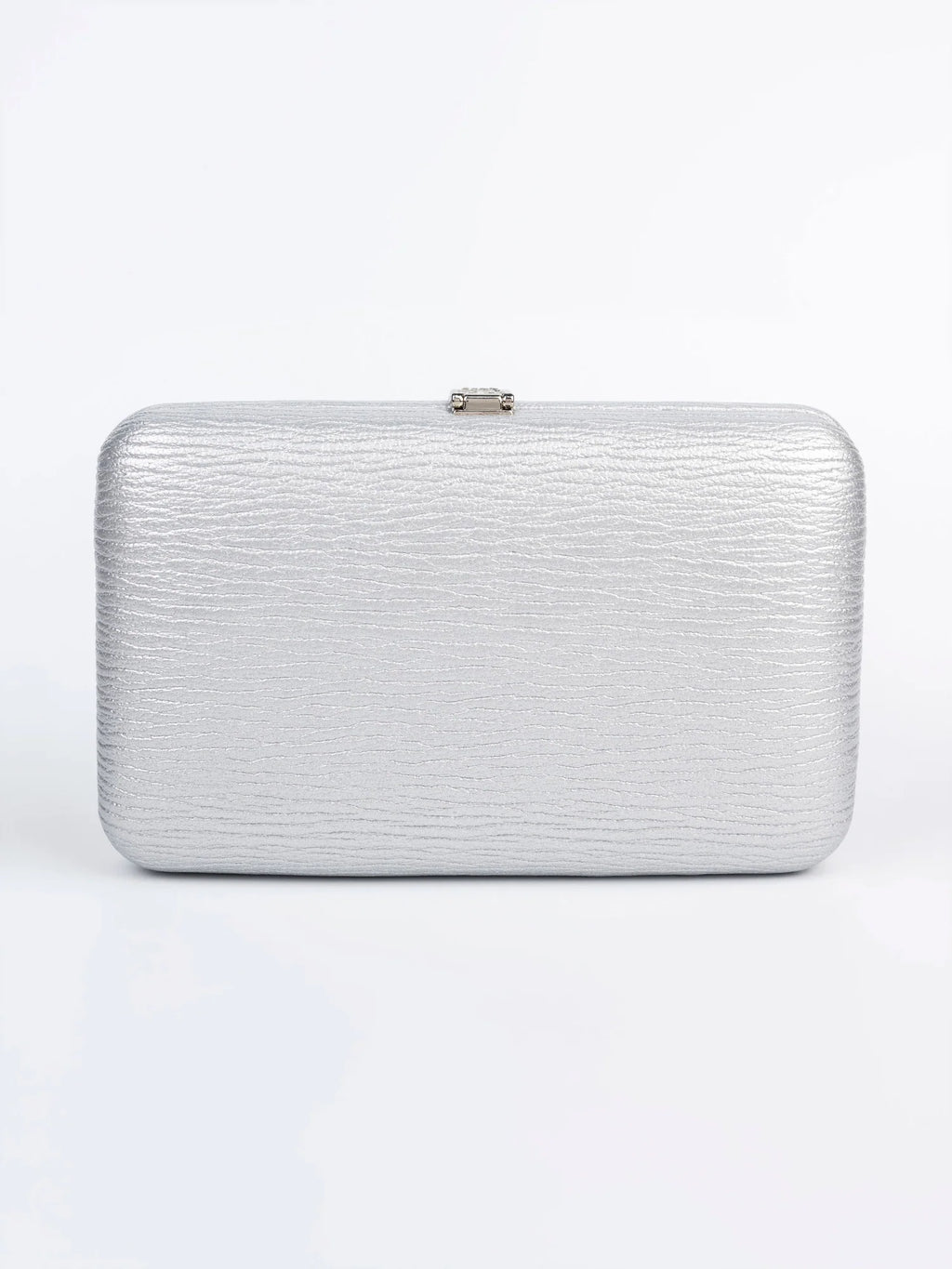 Tactile Finish Hand Clutch – Silver Rexine