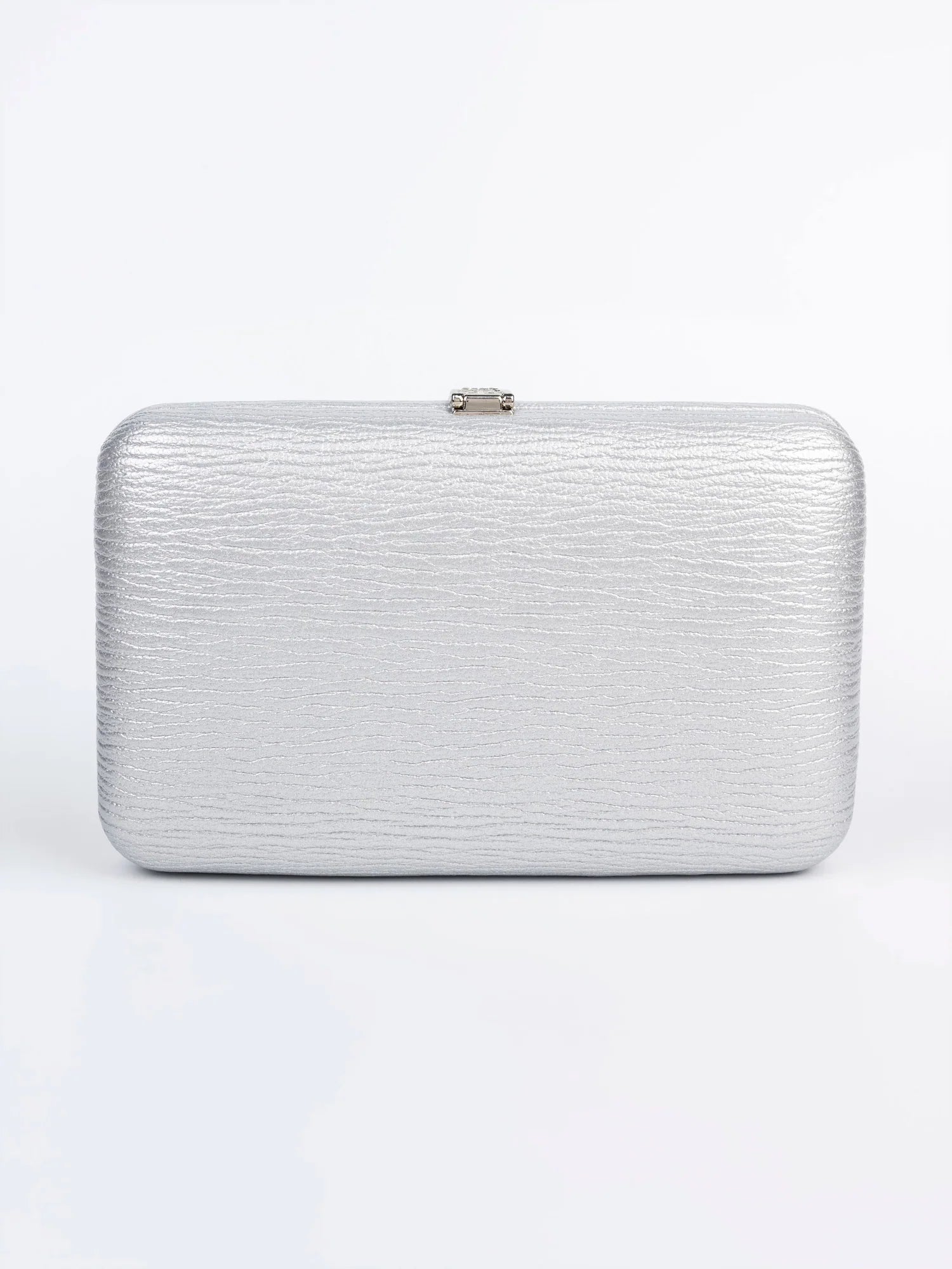 Tactile Finish Hand Clutch – Silver Rexine